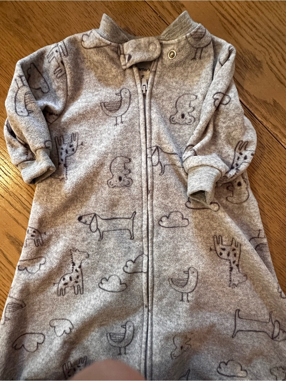 Carter's Light Gray Fleece Zip-Up Sleep Sack with Animal Prints